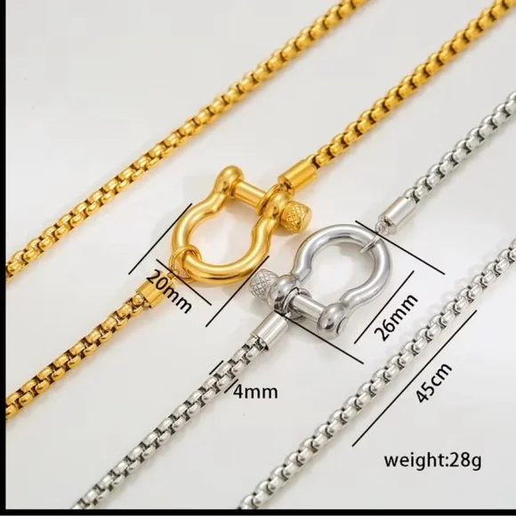 Gold Buckle Pendant Silver Chunky Stainless Steel Necklace - Picture 4 of 6